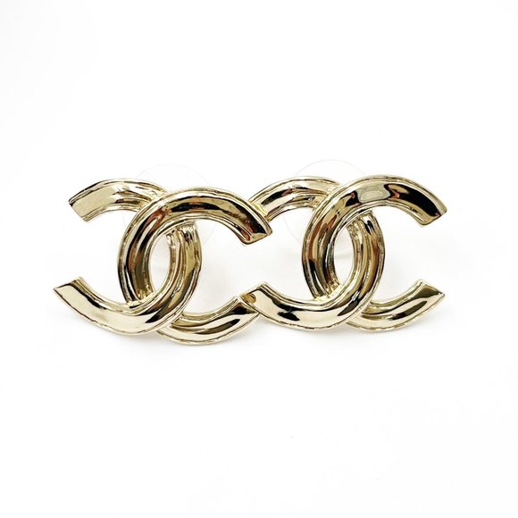 Chanel Brand New Light Gold Textured CC Large Piercing Earrings